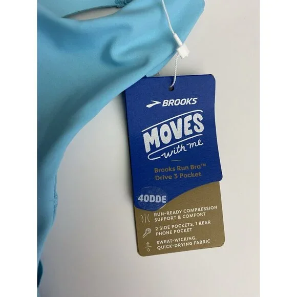 Brooks 40DDE Drive 3 Pocket Run Bra Vivid Teal Compression Wicking Quick Dry - Picture 5 of 11